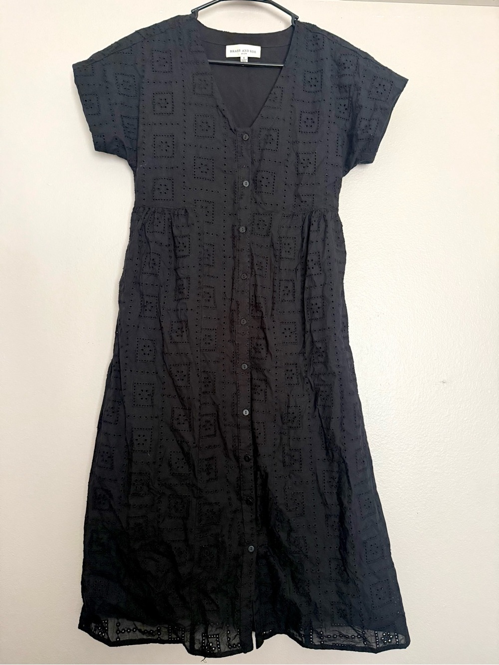 Black Button-Front Eyelet Midi Dress - Brand: Brass and Roe